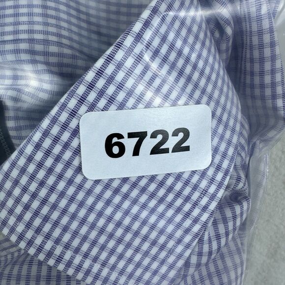 David Donahue Shirt Mens Size 16.5 Purple Plaid French Cuff Long Sleeve Slim Fit - Picture 11 of 11